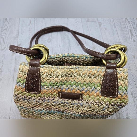 Multicolor Woven Tote Bag with Brown Accents - Picture 3 of 9